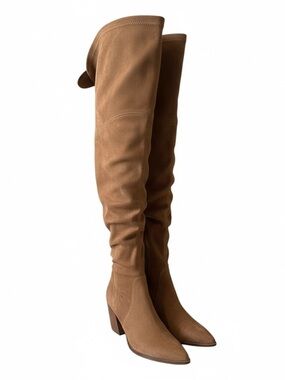 Marc Fisher Tan Suede Over-the-Knee Block Heel Boots